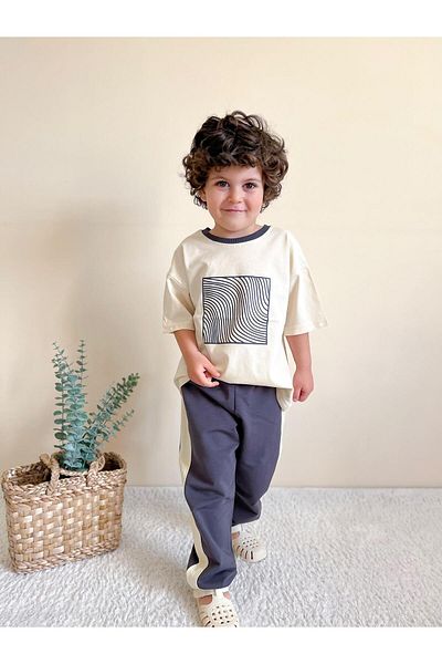 MiaBaby Single Striped and Printed Tracksuit Set