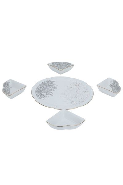 Alsaif Gallery Al Saif Gallery porcelain yogurt set, 4.5 inches, with round plate, 5 pieces - white