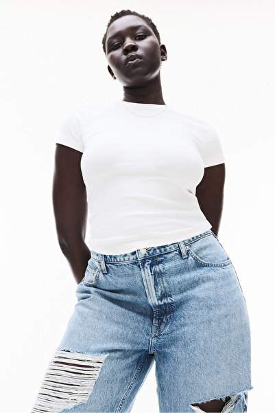 H&M Modal Karışımlı ve Ribanalı Tişört