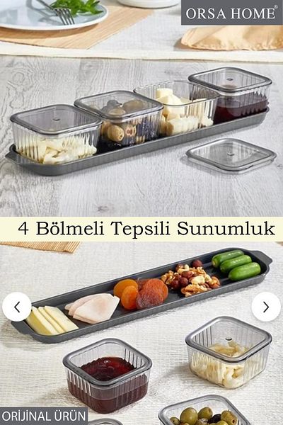 ORSA HOME Luxury Breakfast Set with Long 4 Compartments, Lid and Tray, Modern Presentation Set and Storage Container