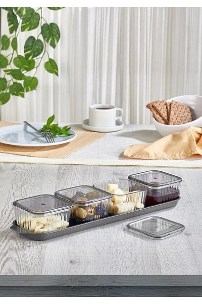 ORSA HOME Luxury Breakfast Set with Long 4 Compartments, Lid and Tray, Modern Presentation Set and Storage Container