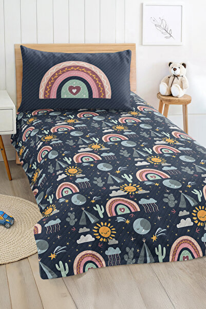 Realhomes مجموعة غطاء سرير بيكيه لغرفة الأطفال والمراهقين بنمط قوس قزح ملون