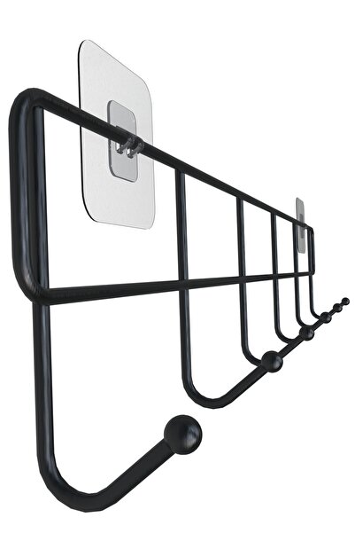 Grassi Siyah Yapışkanlı Metal Duvar Elbise Askılığı Kapı Arkası Askılık Portmanto Organizer Askılık 1 adet