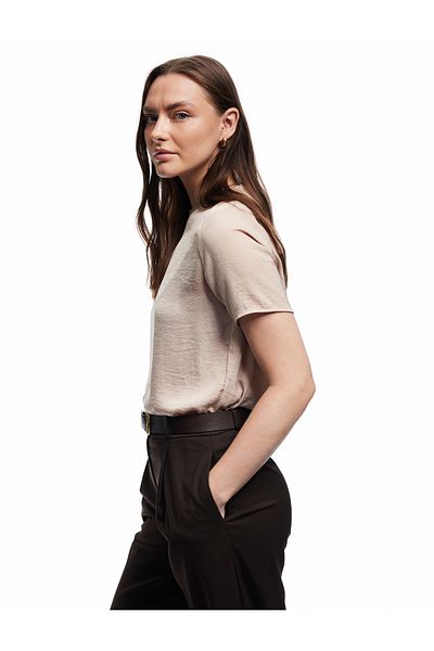 Koton Aerobin Fabric Short Sleeve Crew Neck Satin Blouse