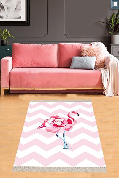 on the clouds Flamingo Çiçek Desenli Dijital Baskı Yıkanabilir Kaymaz Taban Modern Salon Halı ve Yolluk