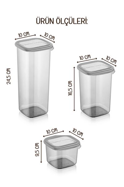 Vienev White Screen Printed Set of 18 Peggy Square Storage Containers 6X(0.55 - 1.2 - 1.75 Liters) Anthracite