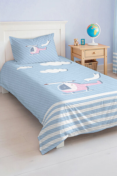 Realhomes مجموعة غطاء سرير بيك لغرفة الأطفال والمراهقين بنمط مروحية زرقاء