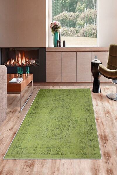 on the clouds Yeşil Vintage Desenli Yıkanabilir Kaymaz Taban Leke Tutmaz Mode...