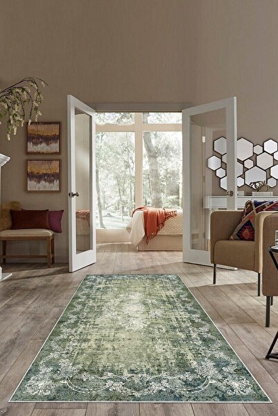 on the clouds Yeşil Zemin Çiçek Desenli Yıkanabilir Kaymaz Taban Leke Tutmaz ...