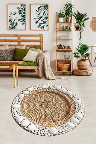 on the clouds Jüt Hasır Kilim Görünümlü Dijital Baskılı Kaymaz Taban Yıkanabi...