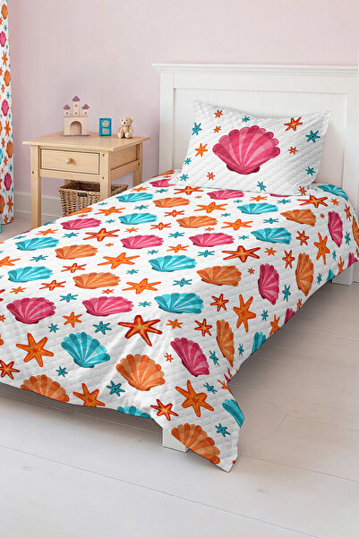 Realhomes مجموعة غطاء سرير بيكيه لغرفة الأطفال والمراهقين بنمط صدفة البحر الم...