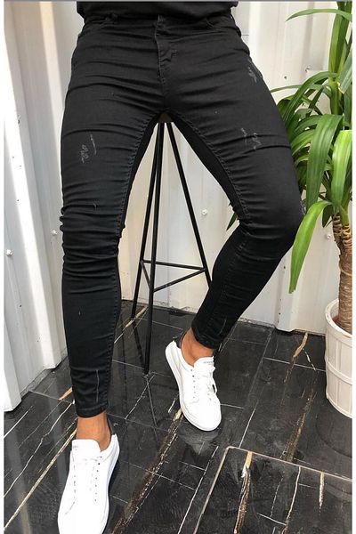 moda biz Ανδρικό τζιν παντελόνι με μαύρο λεπτό νύχι