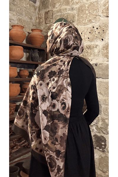 Mooncorn Βαμβακερό σάλι με μοτίβο Khaki Vensel
