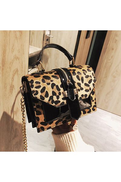 Generic Women Fashion Crossbody Bag Leopard Print Small Square Crossbody Bag, Leather Handbag