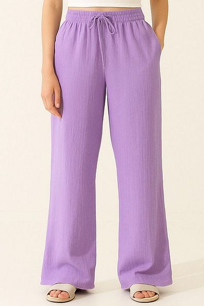 Balenbi Women's Elastic Waist Palazzo Muslin Trousers 1096