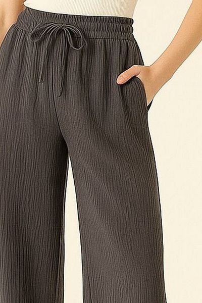 Mogi Butik Women's Elastic Waist Palazzo Muslin Trousers 3078