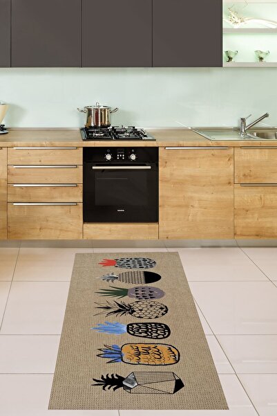 farbala Ananas Desenli Jüt Görünümlü Kaymaz Taban Leke Tutmaz Yıkanabilir İnc...