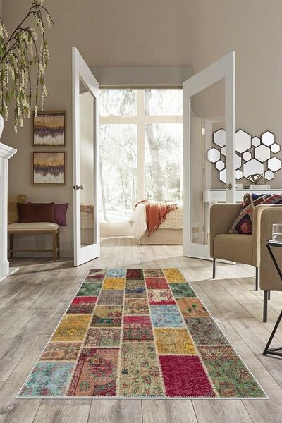 Genel Markalar Renkli Patchwork Kırkyama Desen Yıkanabilir Kaymaz Taban Leke ...