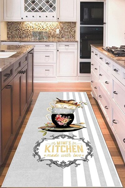 farbala Gri Kuş Ve Fincan Yıkanabilir Kaymaz Taban Leke Tutmaz Yıkanabilir İn...