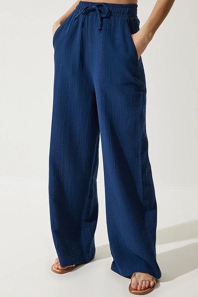 Balenbi Women's Elastic Waist Palazzo Muslin Trousers 1096
