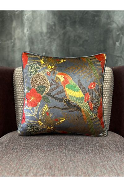 Fabricland Față de pernă din catifea de mătase importată papagal gri 43x43cm (MOLAN DUBLĂ) Blend-9195