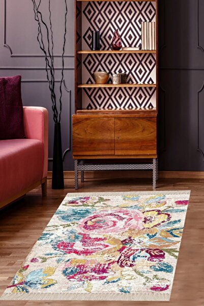 farbala Patchwork Gül Desenli  Kaymaz Taban Leke Tutmaz Yıkanabilir İnce Yazl...