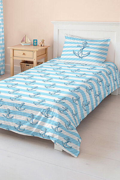 Realhomes مجموعة بيكيه لغرفة الأطفال والمراهقين بخطوط زرقاء، مفرش سرير بتصميم...