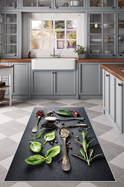 farbala Gri Baharat ve Kaşık DesenliTaban Leke Tutmaz Yıkanabilir İnce Yazlık...