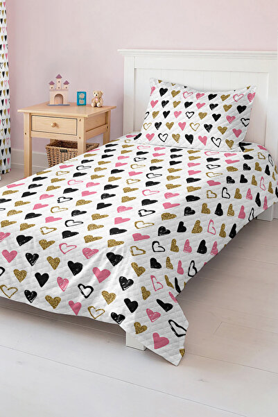 Realhomes Vivid Colorful Heart Patterned Single Children's and Teenager's Room Pique Set