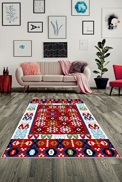 farbala Etnik Dokuma Kilim Desen Kaymaz Taban Leke Tutmaz Yıkanabilir İnce Ya...