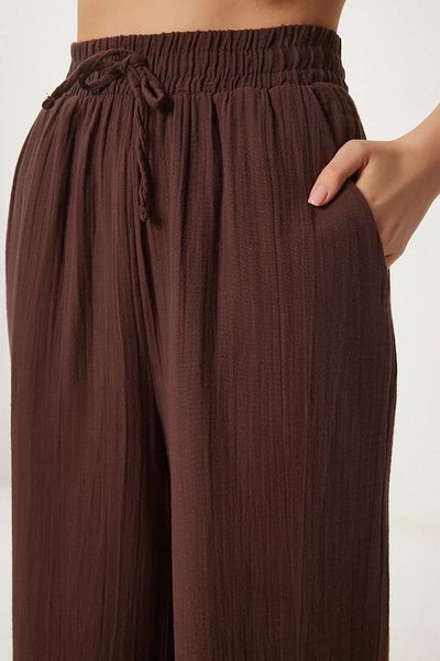 Balenbi Women's Elastic Waist Palazzo Muslin Trousers 1096