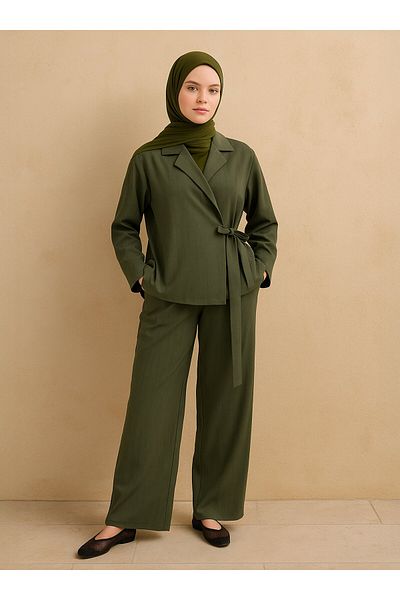 Benin Double Breasted Jacket-Pantalon Suit - Khaki Benin