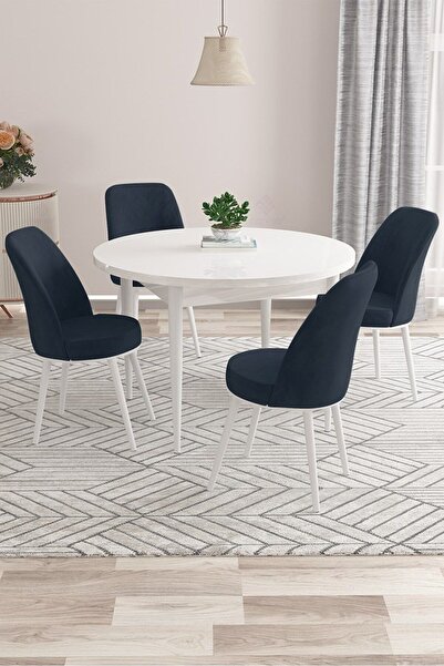 Canisa Kea Serisi Yuvarlak Beyaz Mutfak Masa Takımı 4 Antrasit Babyface Sandalye