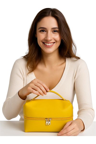 FDF STORE Чанта за гримове Мека кожена козметична чанта за пътуване, голям размер