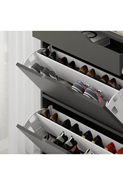Mourah Home Modern Asta 12 Pair Shoe Cabinet - 81.6cm L x 29.5cm W x 110cm H - Gray