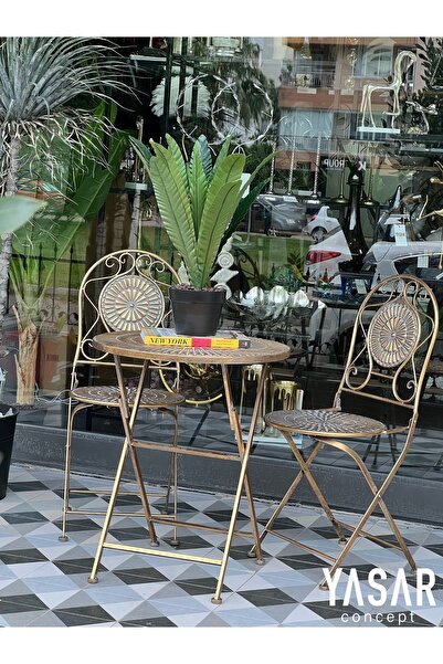YASAR CONCEPT Ornamenta Metal Ferforje Masa Sandalye Takımı Gold