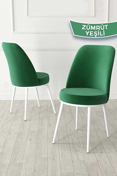 Canisa Kea Serisi Yuvarlak Beyaz Mutfak Masa Takımı 4 Zümrüt Yeşili Babyface Sandalye