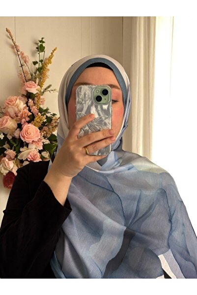 Lavena scarfs Σειρά Lotus Floral Pattern Βαμβακερό Ψηφιακό Μαλακό Σάλι - Indigo