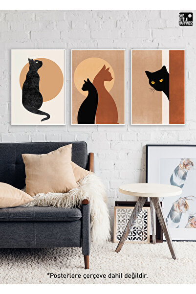 One Little Happiness Σετ αφίσας 3 BOHO CAT, Σετ αφίσας τοίχου αισθητικής, αφί...