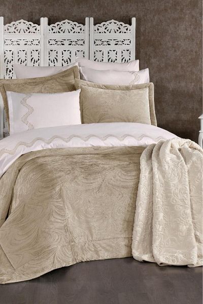 Çeyiz Diyarı Efsun 10 Piece Blanket Dowry Set Beige