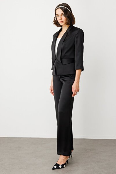 Ekol Wide Leg Satin Trousers Black