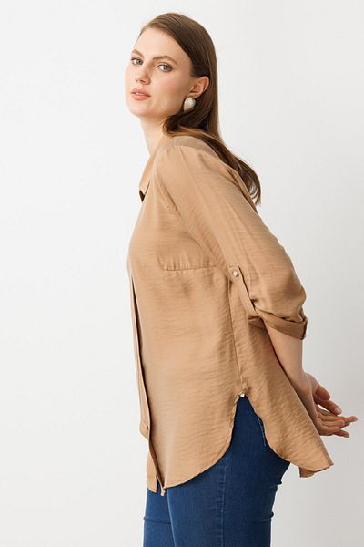 Mi Pret a Porter Eyelash Front Zipper Three Quarter Sleeve Blouse