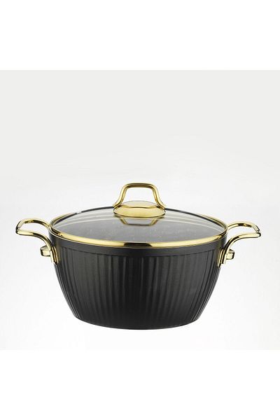 Lines Maya Granite Deep Pot 30cm Black Gold Handle