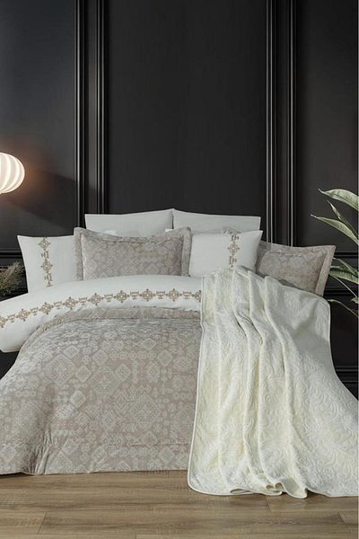 Çeyiz Diyarı Emila 10 Piece Blanket Dowry Set Cream