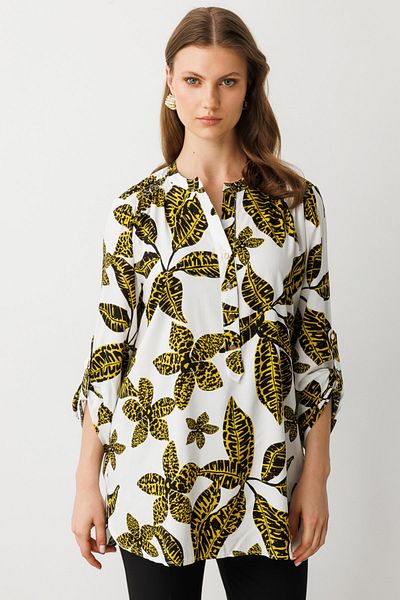 Mi Pret a Porter Mi Gathered Shoulder Patterned Blouse