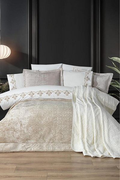 Çeyiz Diyarı Opal 10 Piece Blanket Dowry Set Beige