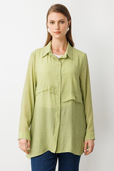 Ekol İçi Kolyeli Atletli Düğmeli Bluz Fıstık Yeşili-3650
