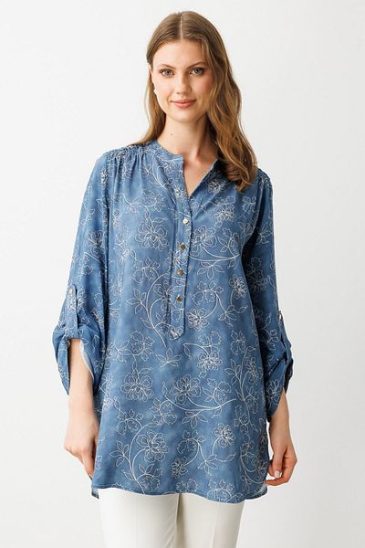 Mi Pret a Porter Mi Gathered Shoulder Patterned Blouse
