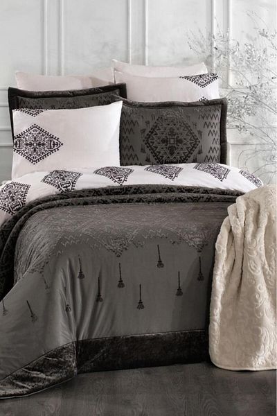 Çeyiz Diyarı Mercan 10 Piece Blanket Dowry Set Anthracite
