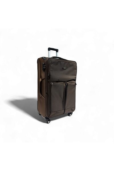 Rorik Textile Trolley, 106 L, L 82x47x30 cm, anti-theft combination zipper suitcase, 360° wheels, Brown